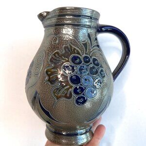 Vintage Hand Thrown Pottery Pitcher Grapes‎ Signed EF